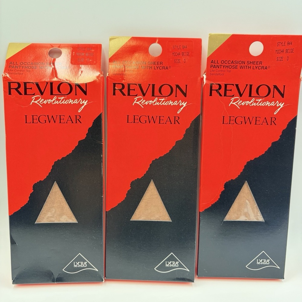 3 Vintage REVLON Revolutionary Legwear Sheer Pantyhose Mocha Beige Style844 Sz D
